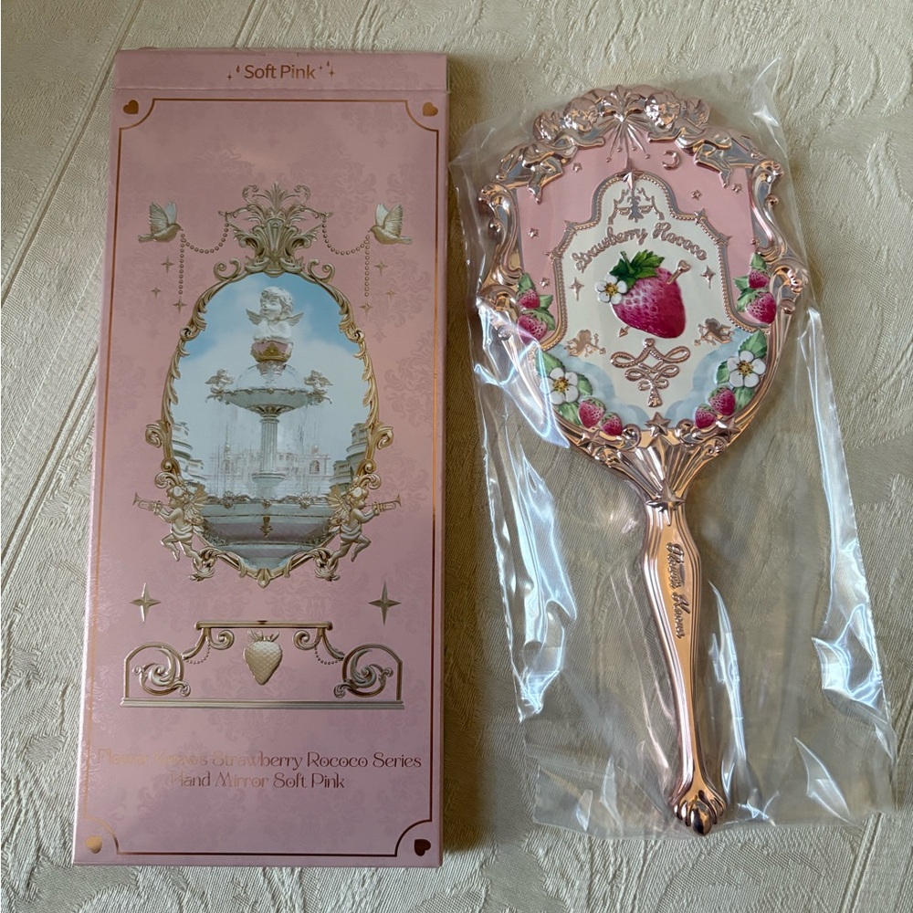 Flower Knows Strawberry Rococo Handheld Makeup Beauty Mirror Pink BNIB - Picture 9 of 13